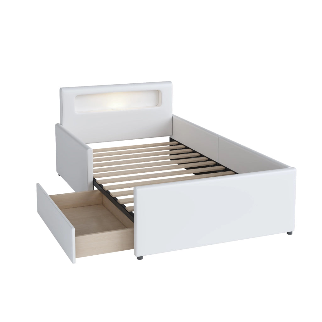 Letto Singolo Imbottito per Bambini con Luce LED e USB ¨C MINIMAL ¨C Similpelle Bianco 90x200