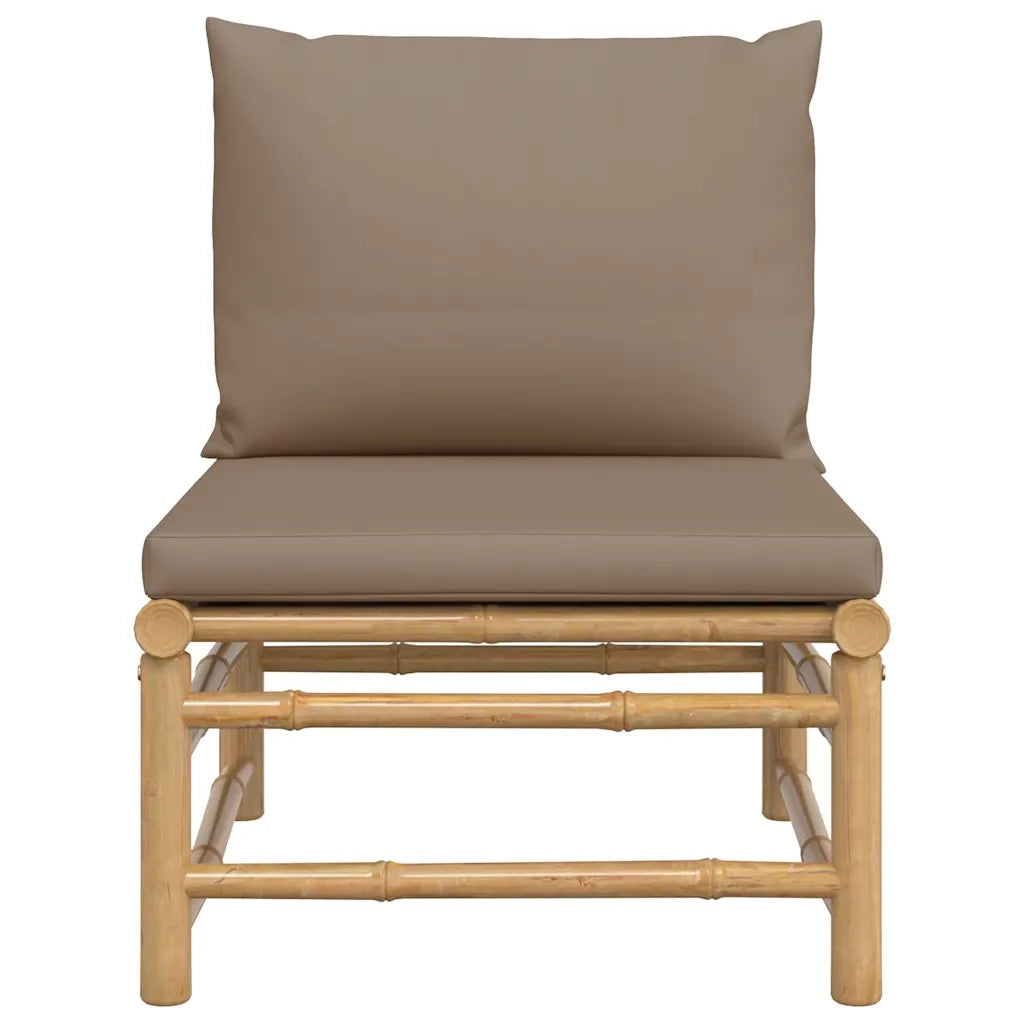Divano Centrale da Giardino con Cuscini-Sofa Modulare-Divanetto da esterno Tortora in Bamb¨´