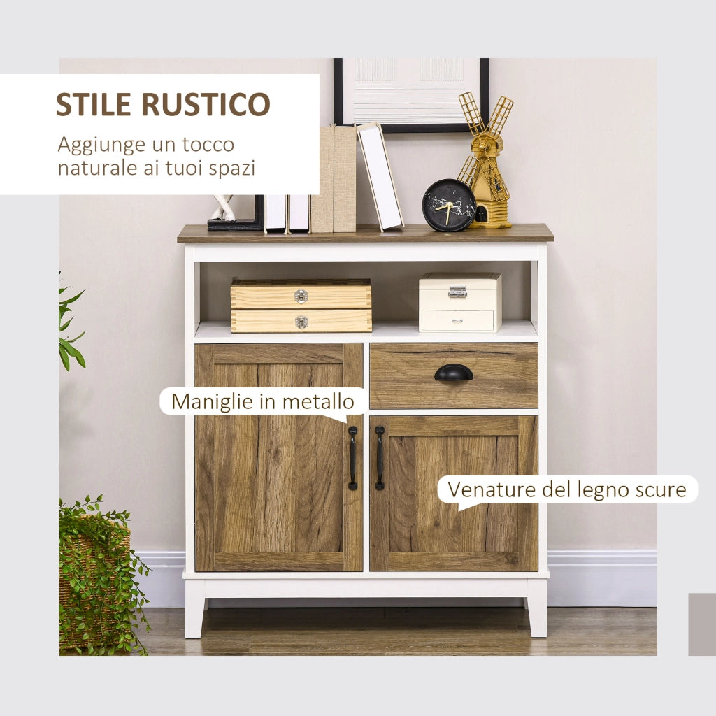 Easycomfort Mobile Cucina Stile Rustico con Armadietti e Cassetto, 76.6x 35x 81.5cm, Bianco e Marrone