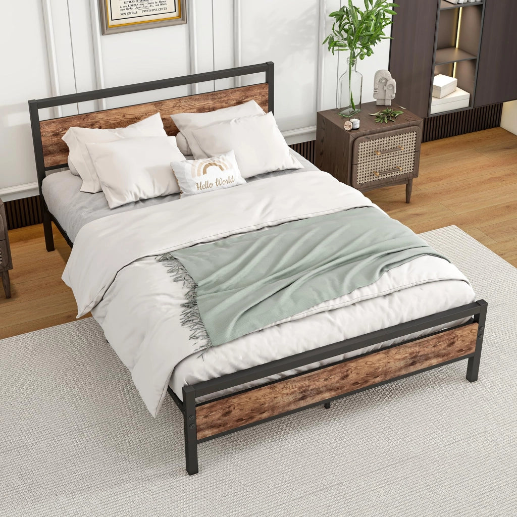 LETTO 140x200 cm in MDF e metallo, colore marrone antico