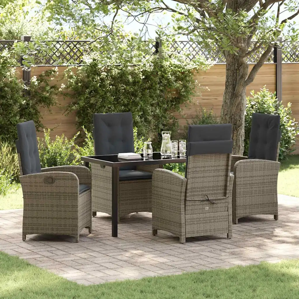 Set da Pranzo per Giardino con cuscino 5 pcs Grigio polyrattan