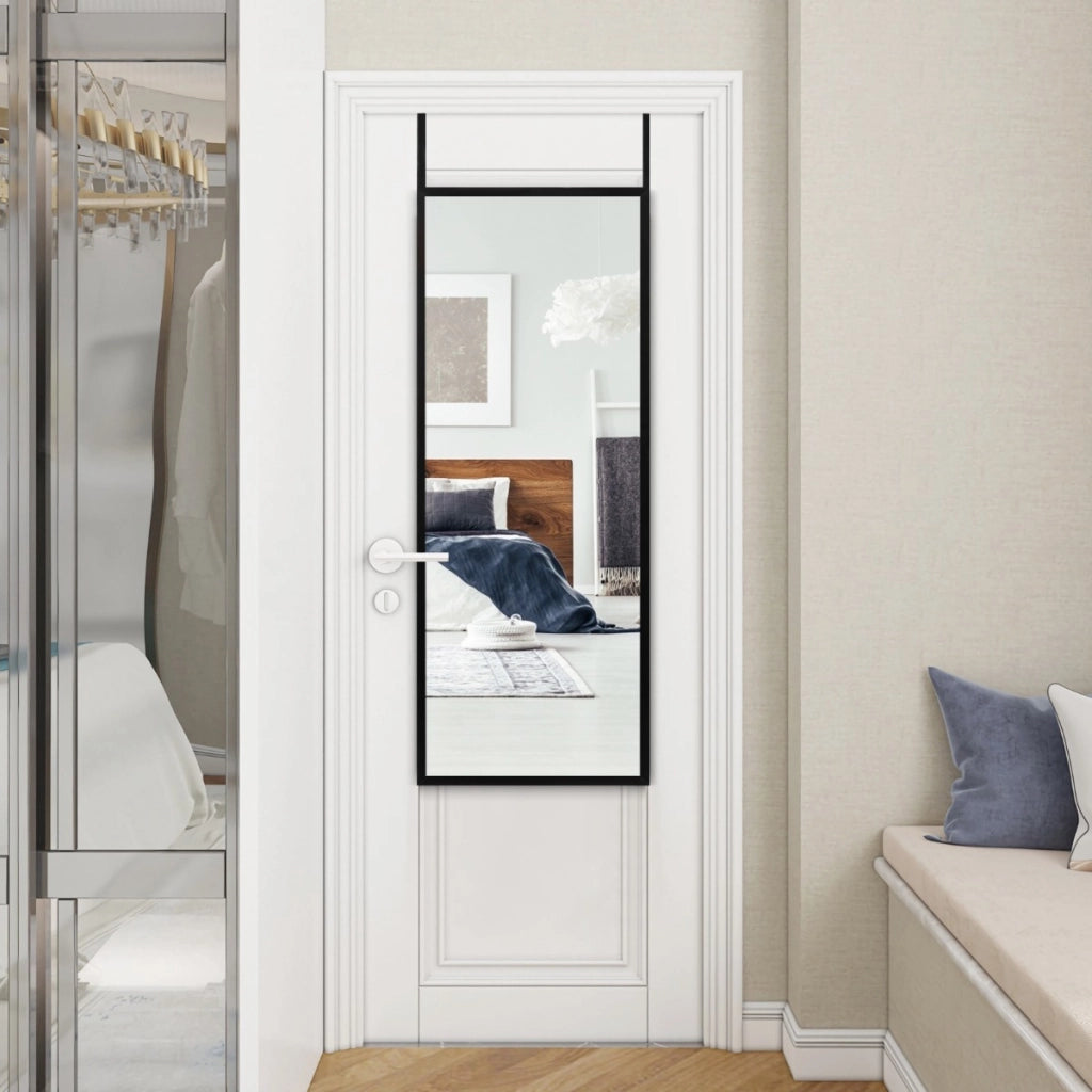 Specchio a figura intera per muro o porta con struttura in ferro, Specchio con 2 set di ganci regolabili Nero