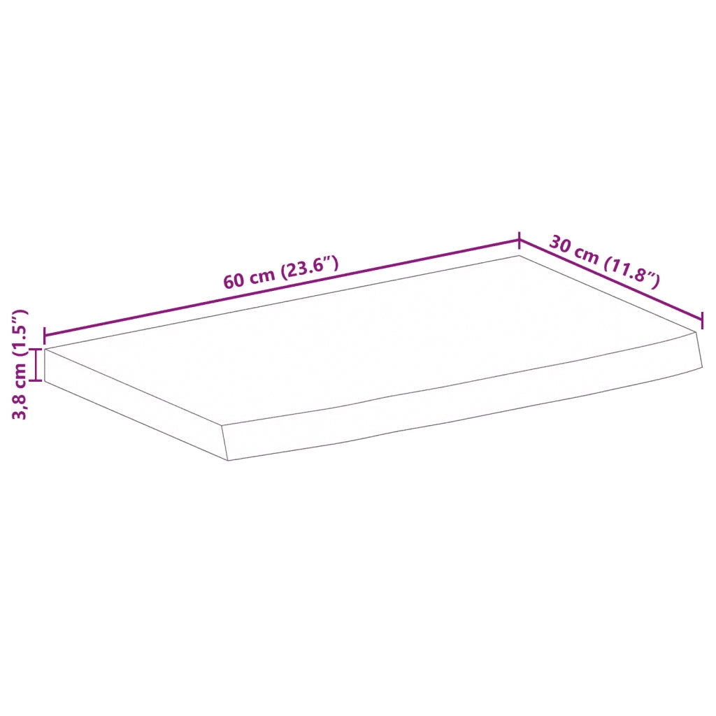 Piano Tavolo 60x30x3,8 cm Bordi Vivi Legno di Mango Grezzo 370380