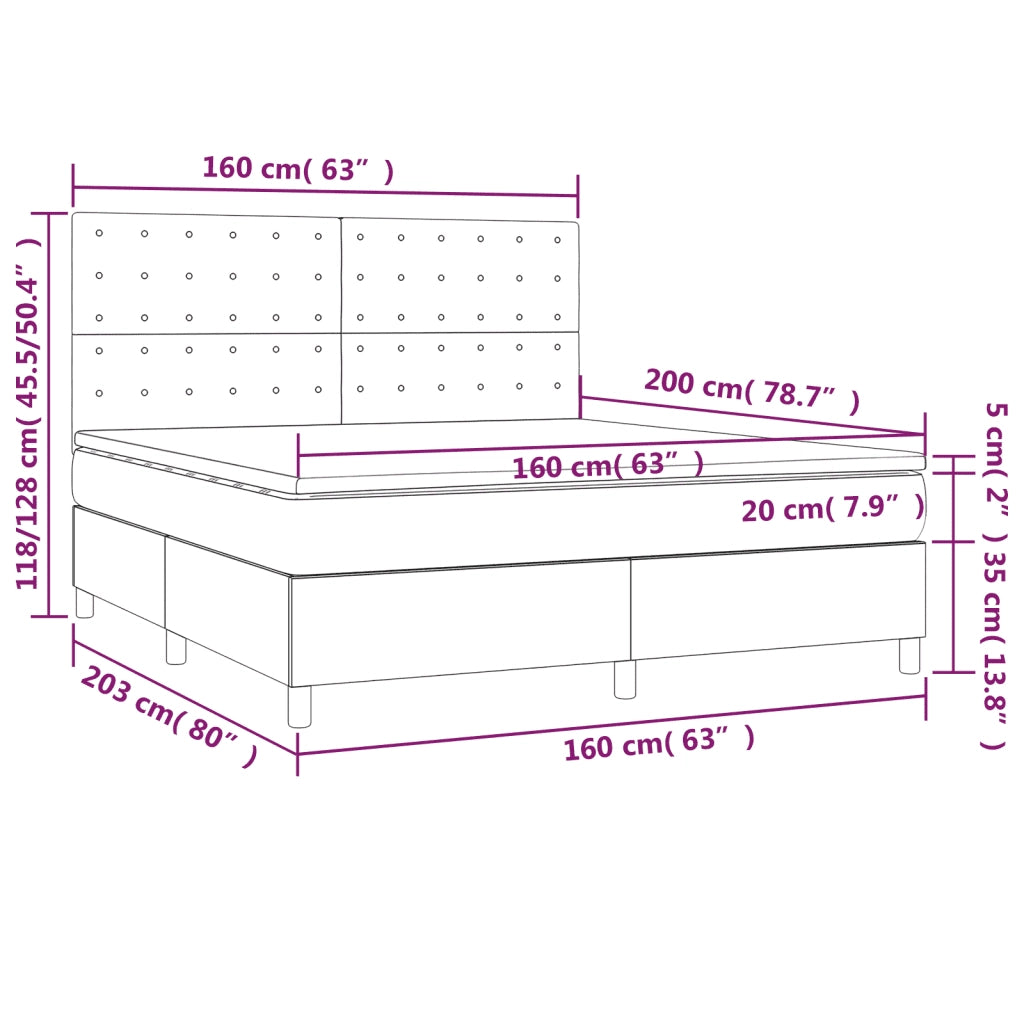 Letto a Molle Materasso e LED Marrone Scuro 160x200 cm Tessuto 3135208