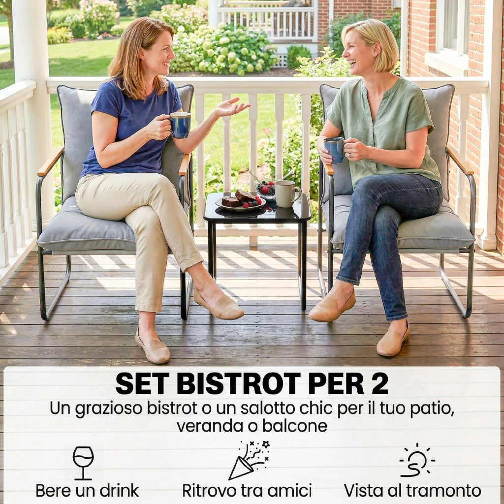 Set Bistr¨° 3 Pezzi, Mobili Esterno Metallo con Cuscini, Grigio Scuro