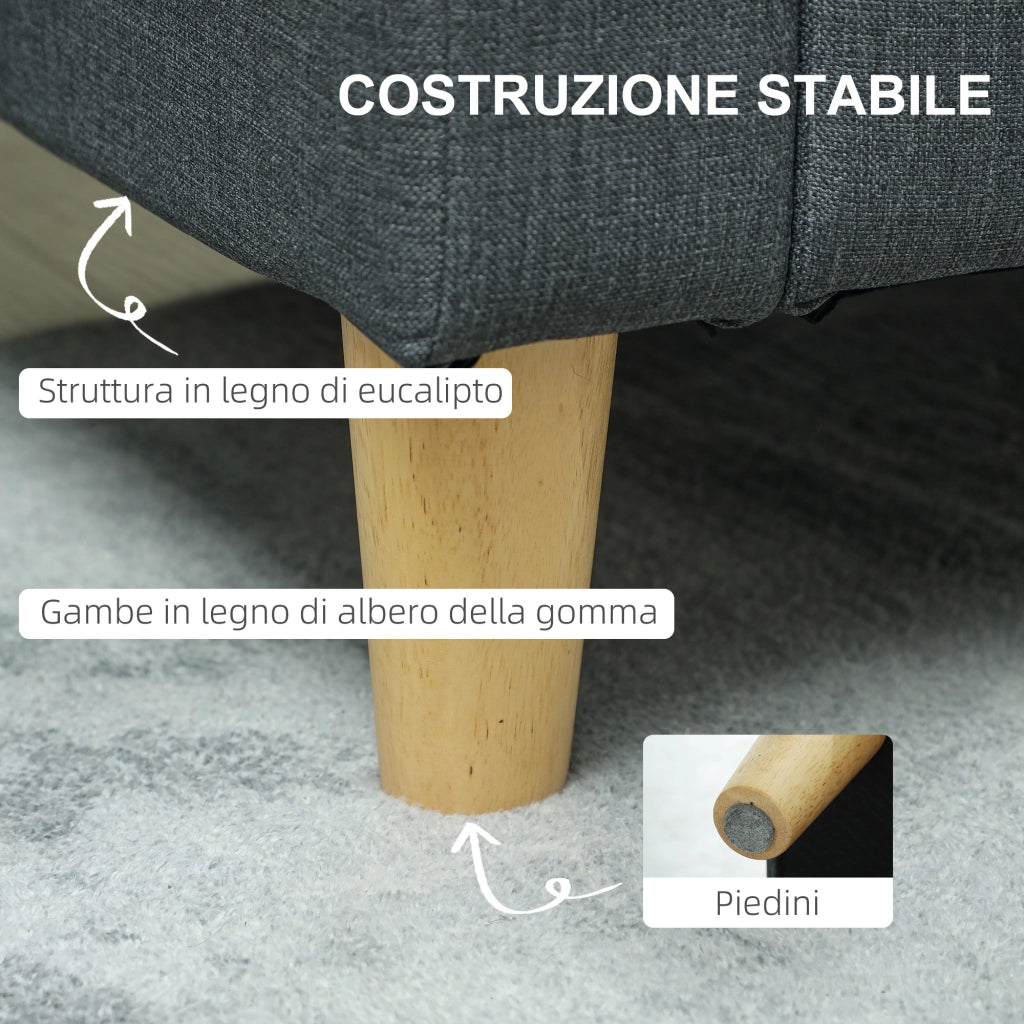 Divano 2 Posti con Cuscini e Contenitore in Tessuto e Legno ¨C Minimal ¨C Grigio Carbone 135x72x84