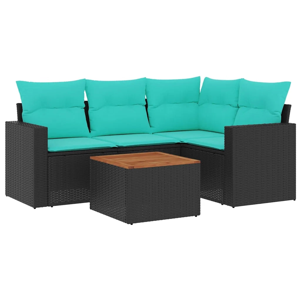 Set Divani da Giardino 5 pz con Cuscini Nero in Polyrattan