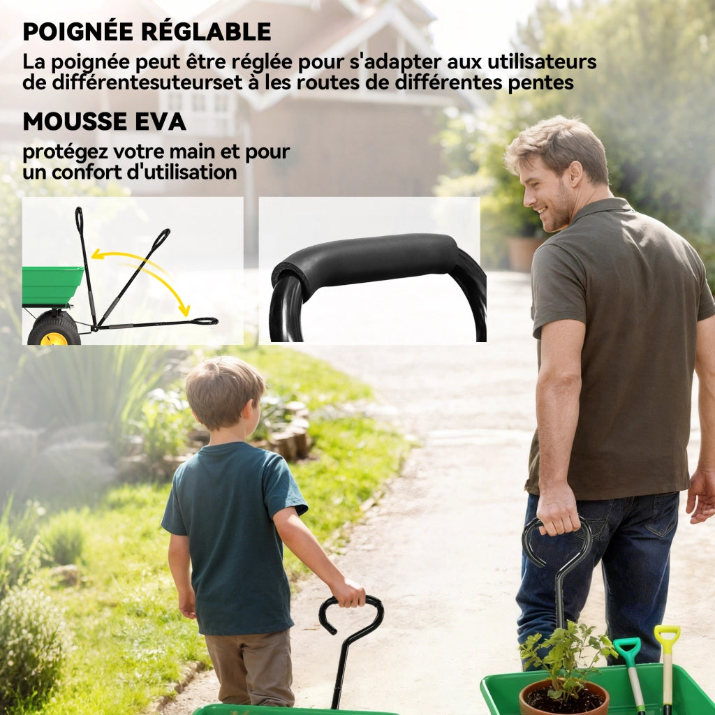 Carrello da Giardino 4 Ruote ¨C Minimal ¨C Giallo/Verde 75L 200kg