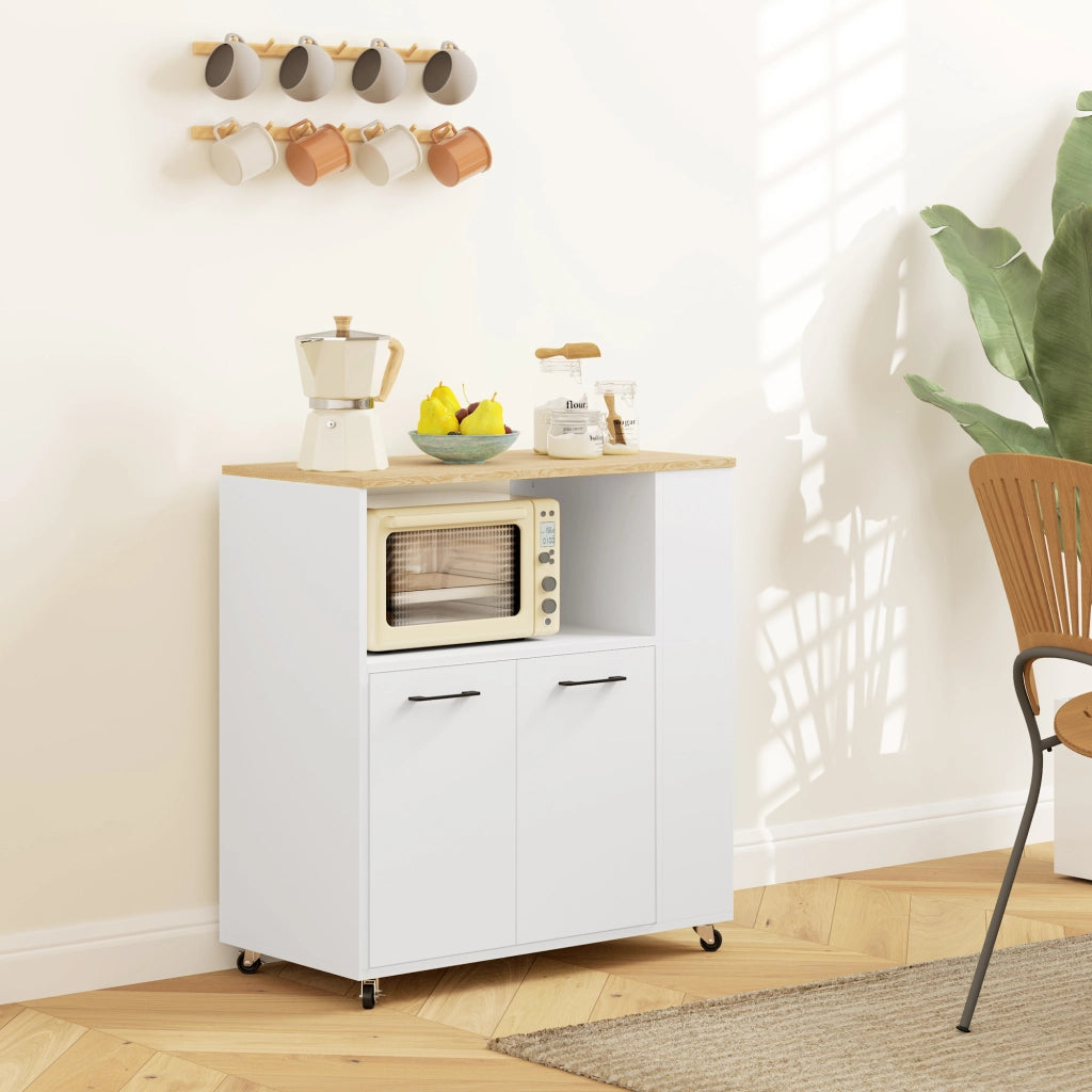 Carrello cucina con ruote ¨C Xylo ¨C piano lavoro ripiano regolabile 75x40x80cm bianco