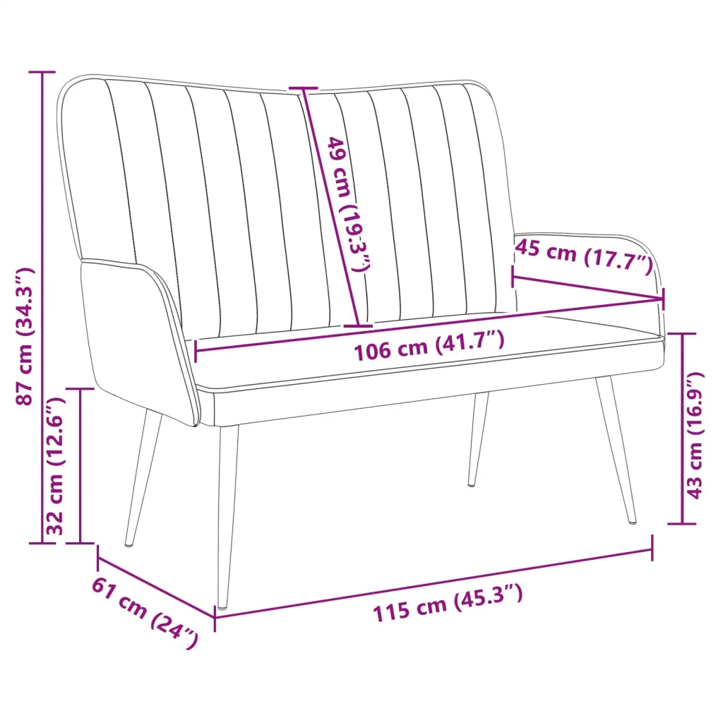 Sofa a Due Posti Grigio chiaro 115 x 61 x 87 cm Velluto 42028960