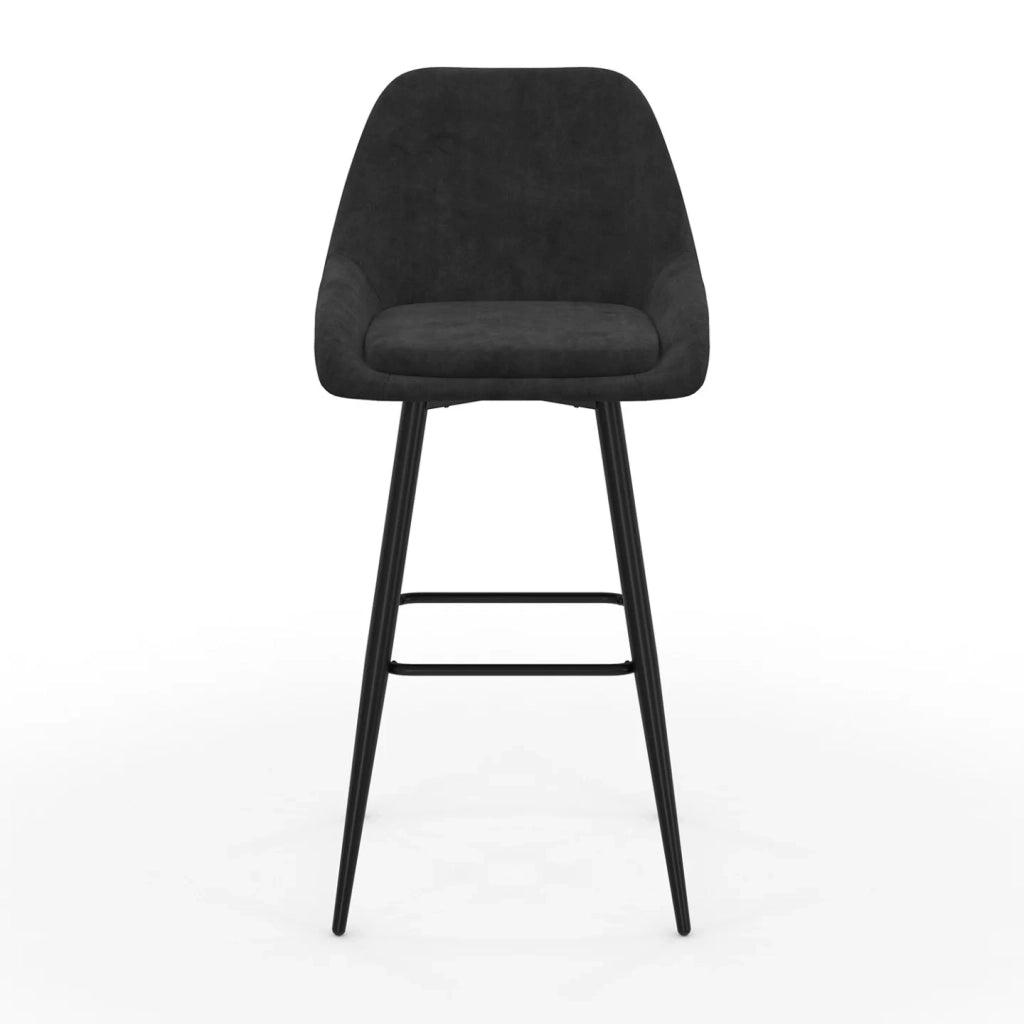 IDMarket - Set di 4 sgabelli da bar THALYA in velluto nero con mezzi braccioli