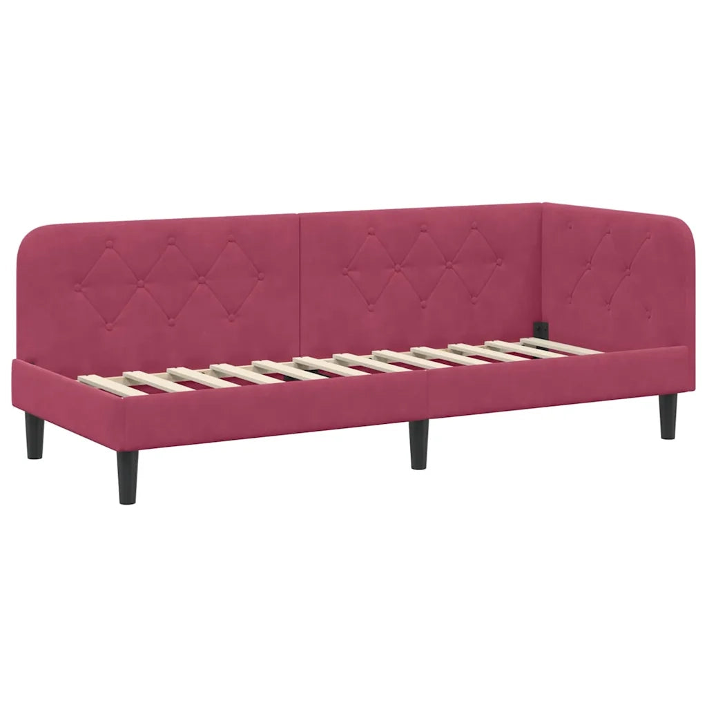 Cornice del letto ad angolo Rosso Vino 80 x 200 cm Velluto