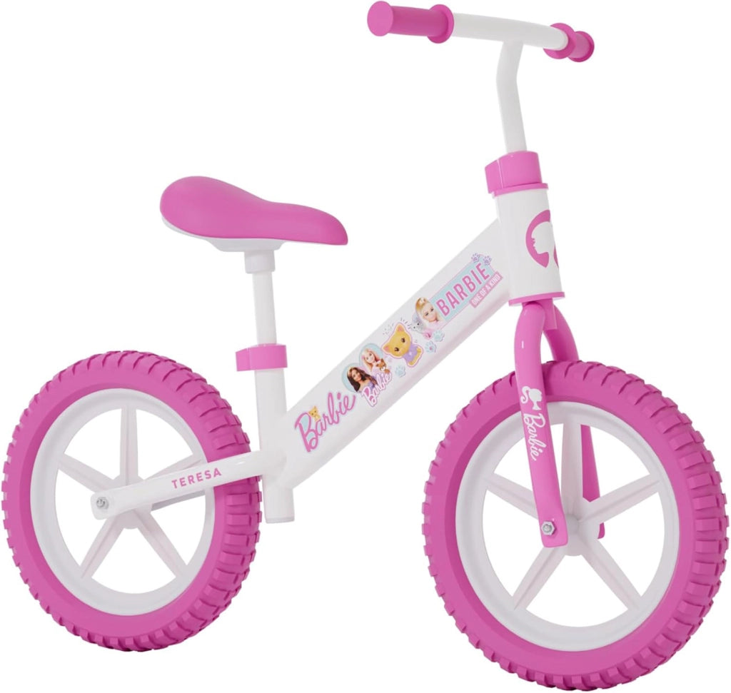 Bicicletta Senza Pedali Balance Bike per Bambini 10 Pollici 80x40x60 cm Sellino e Manubrio Regolabili Barbie Bianco e