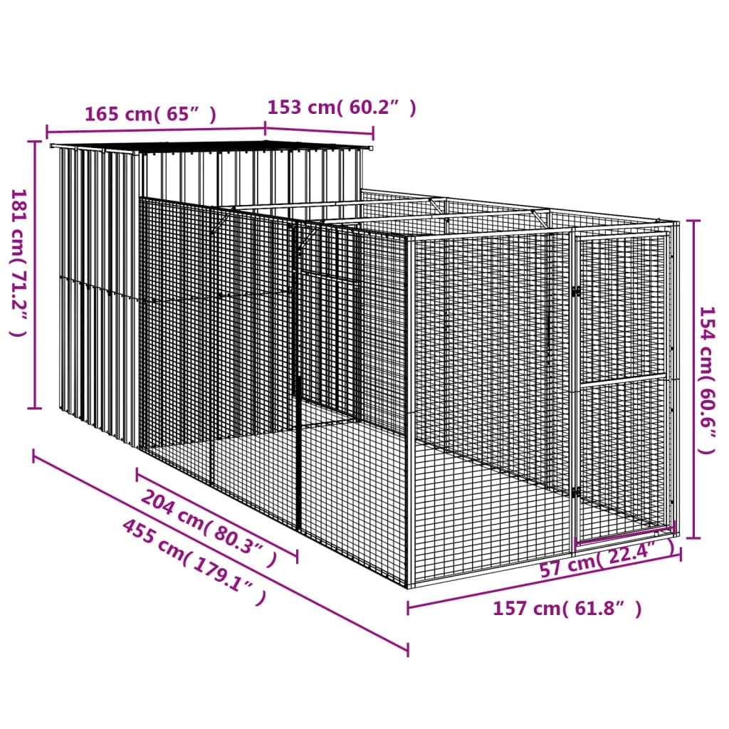 Cuccia per cani con recinto 165 x 455 x 181 cm antracite 02_0043473