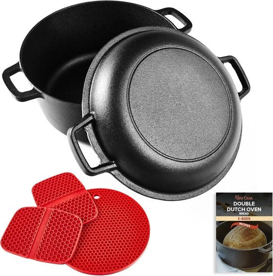 Pentola da cucina in ghisa con coperchio - Multifunzionale - 2 pezzi - 4,7L e 1,5L