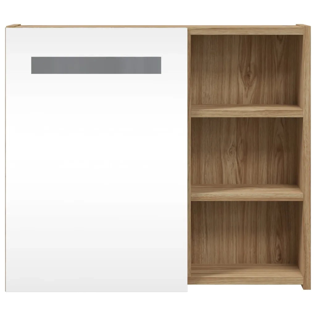 Armadietto Bagno con Specchio e LED Rovere 60x13x52 cm 357972