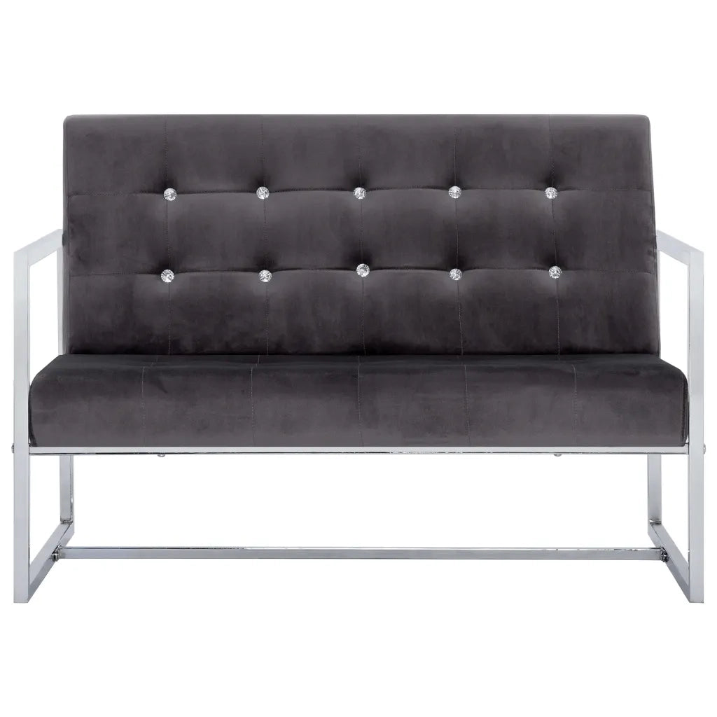 Divano a 2 Posti con Braccioli-Sofa 2 Posti Grigio Scuro Cromato e Velluto
