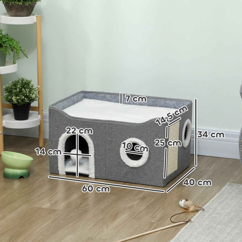 Letto per Gatti con Grattatoio e 3 Entrate ¨C Minimal ¨C Grigio 60x40x34 cm