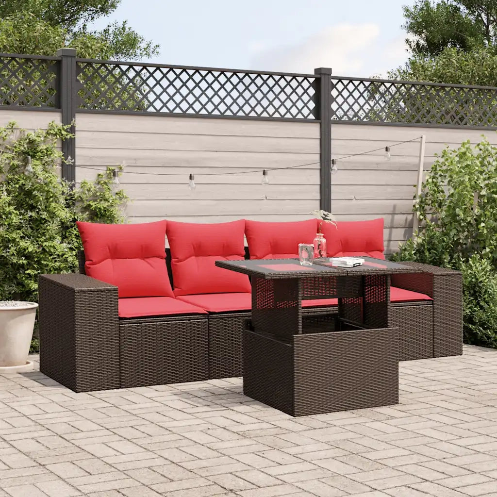 Set Divani da Giardino 5 pz con Cuscini Marrone in Polyrattan 3268994
