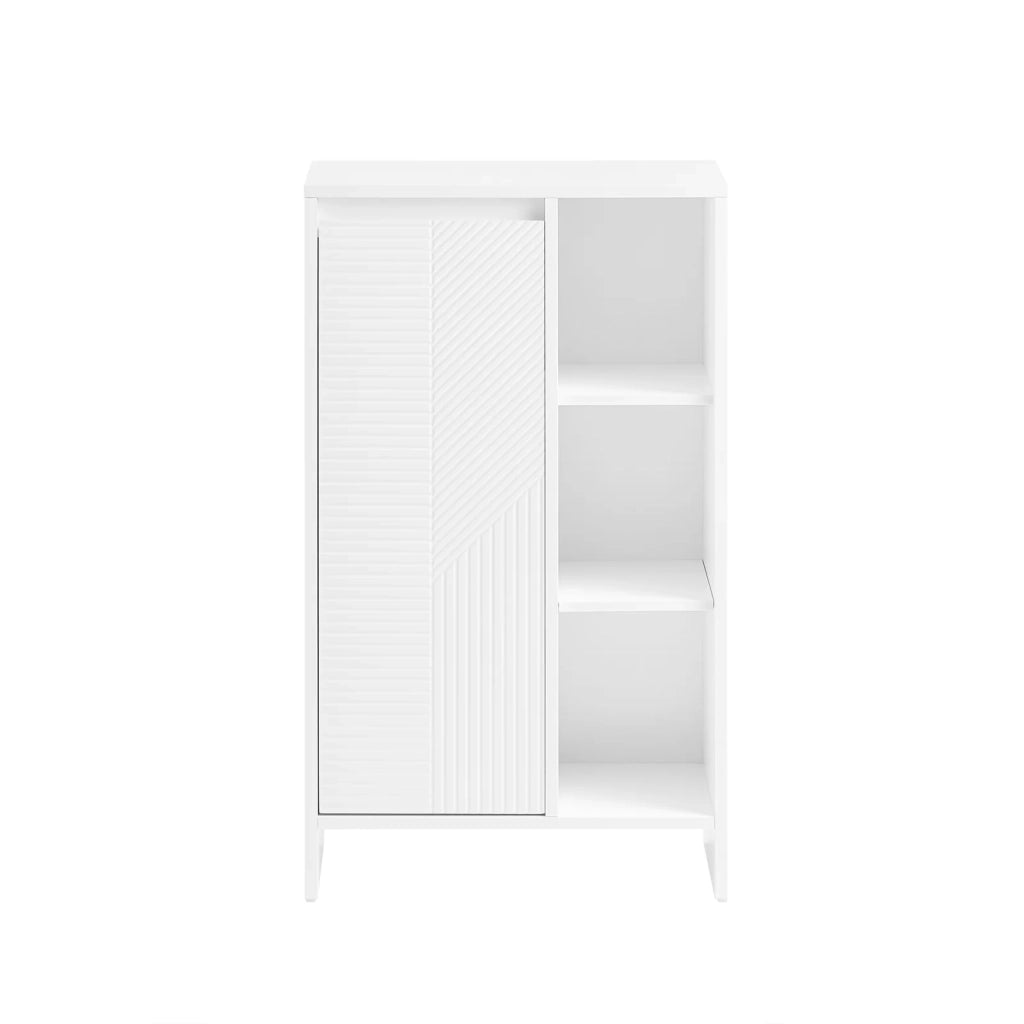 Mobile lavanderia con sacchi portabiancheria pieghevoli Mobiletto Basso da Bagno con Cesto per Biancheria e 3 Ripiani Aperti Bianco 50x30x86 cm BZR156-W