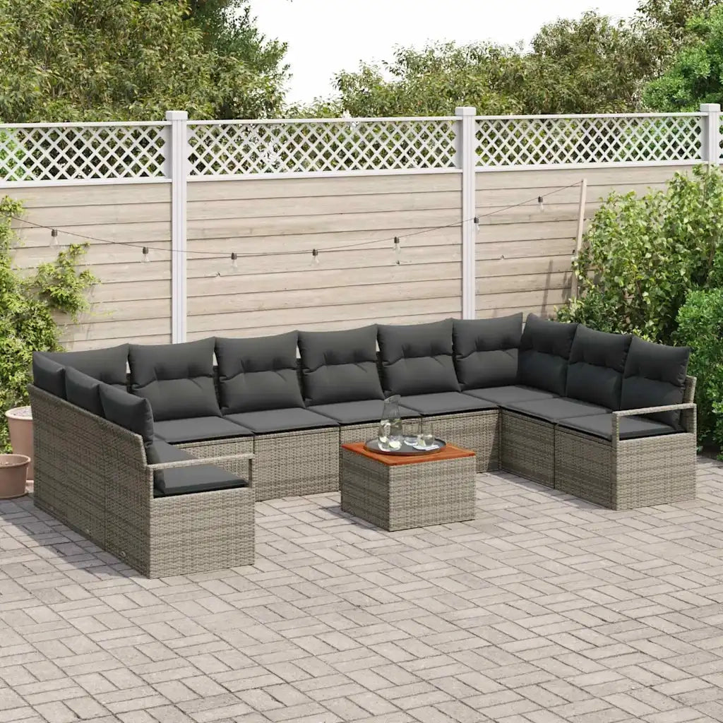 Set Divano da Giardino con cuscino 11 pcs Grigio polyrattan