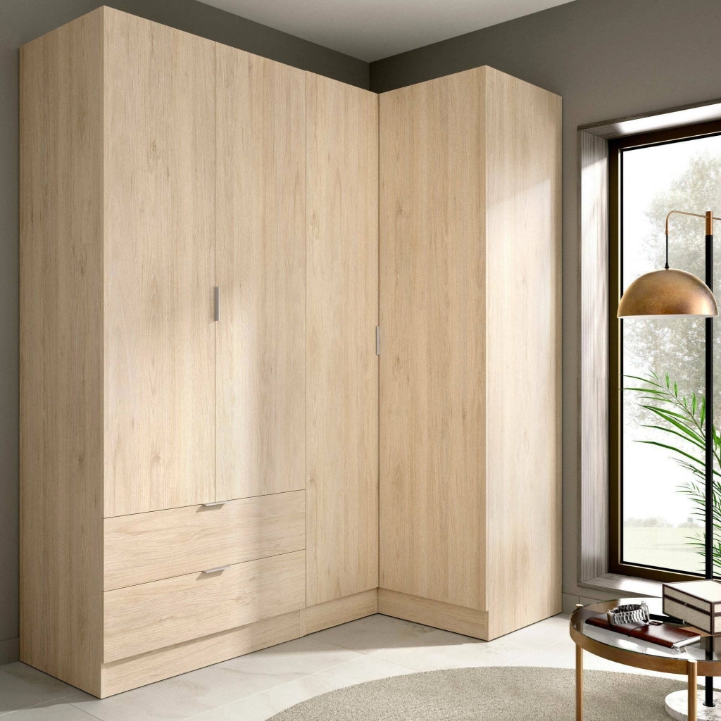 Guardaroba Efesto, Mobile angolare per camera da letto, Armadio appendiabiti ad angolo a 4 ante battenti, 174x91h184 cm, Rovere