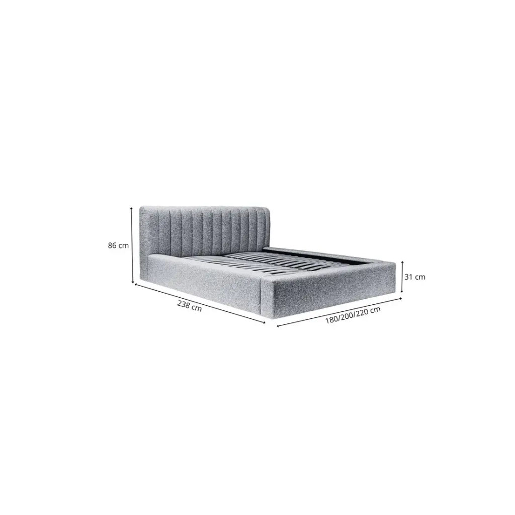 Letto contenitore CERVIN – Tessuto bouclé Nuvola sabbia – 180x200 cm – Rete sollevabile – Design contemporaneo