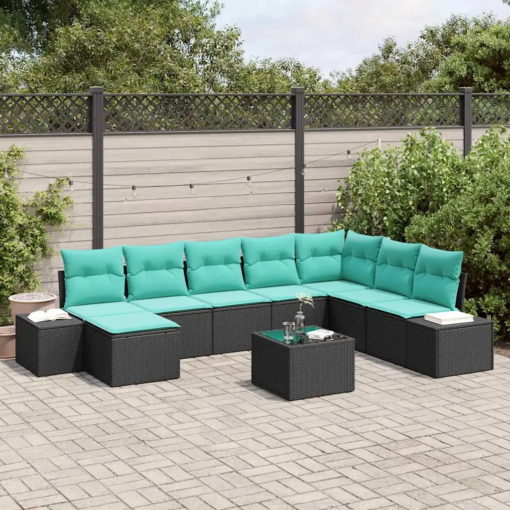 Set Divano da Giardino 8 pz Nero e Turchese polyrattan 3355865