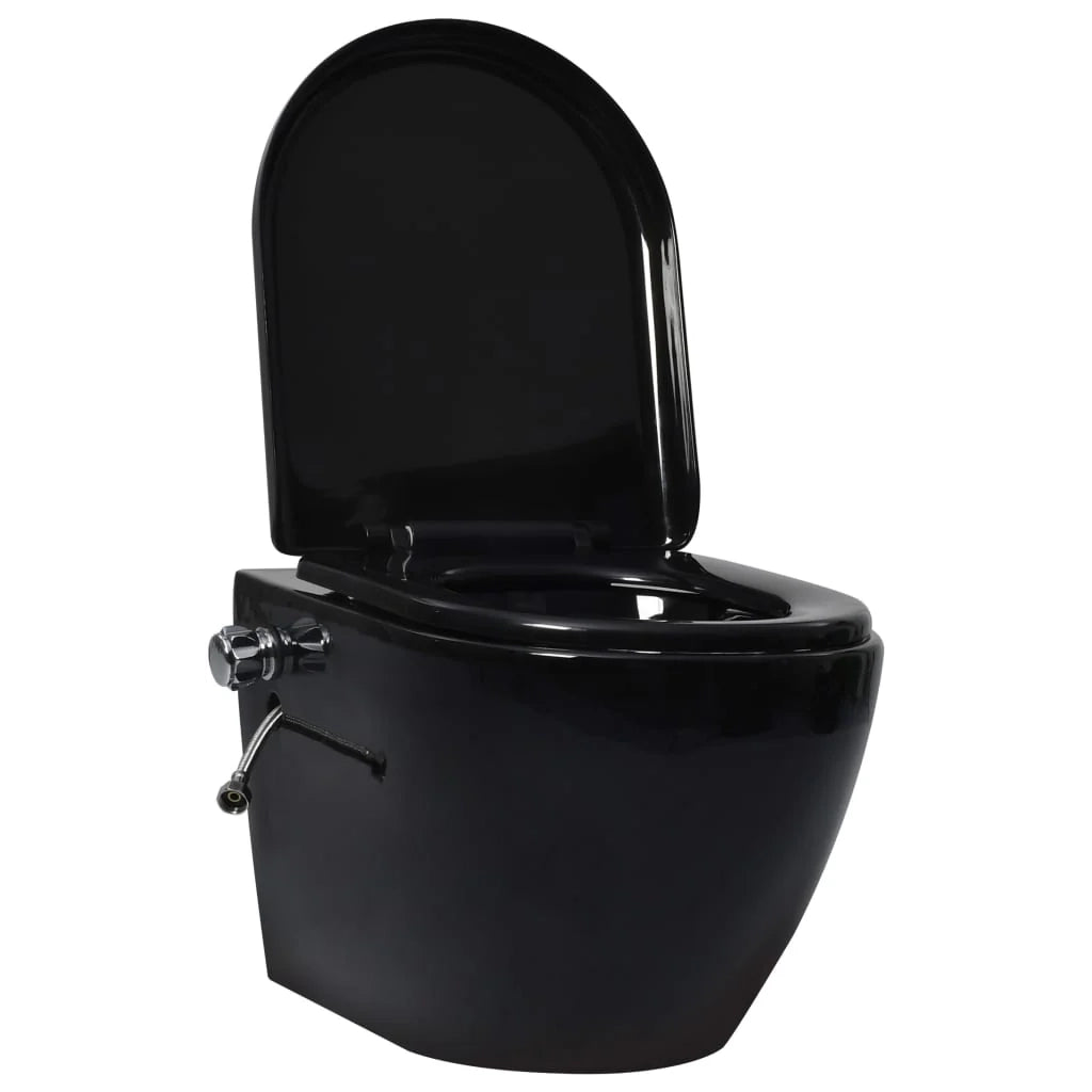 WC sospeso senza brida con funzione bidet WC sospeso con funzione soft-close ceramica nera 02_0003575