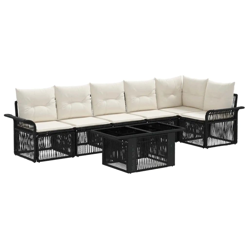 Set Divano da Giardino 7 pz Nero e Bianco Crema polyrattan 3436639
