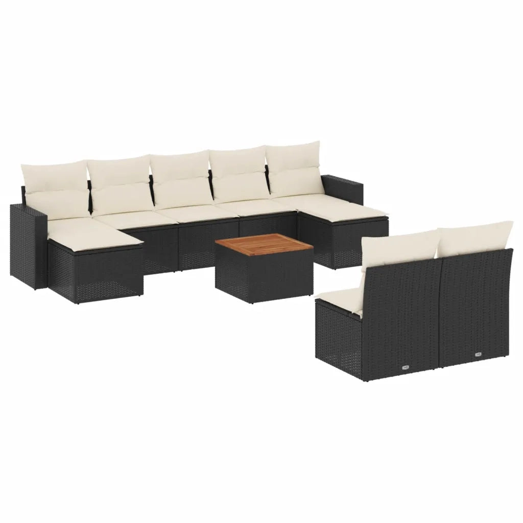 Set Divani da Giardino 10pz con Cuscini in Polyrattan Nero 3224320
