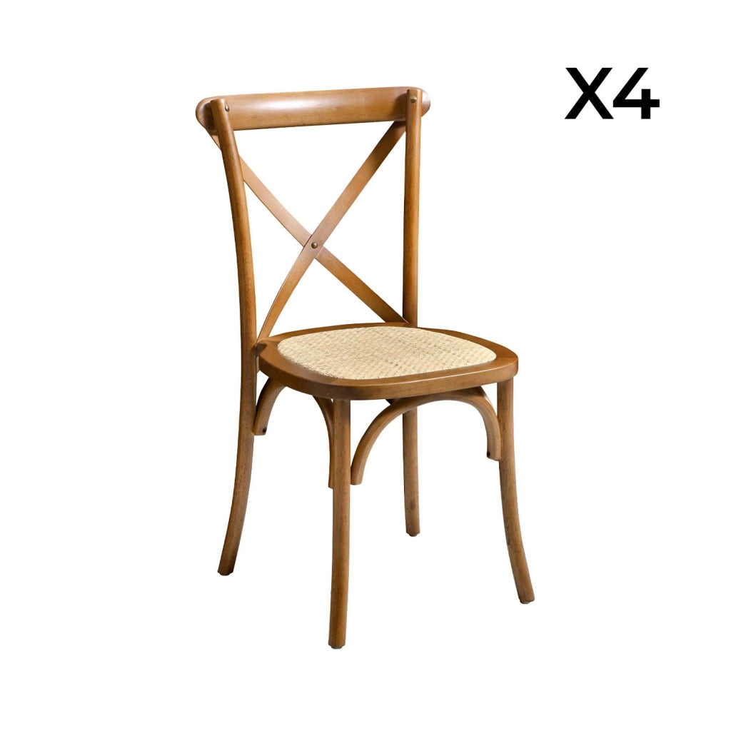 Set 4 sedie da bistrot vintage in legno, noce