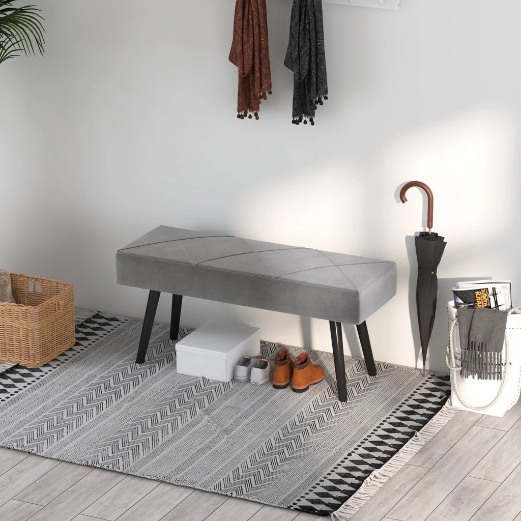Pouf panca imbottita ¨C Xylo ¨C Tessuto grigio con struttura in acciaio 100x36x45 cm