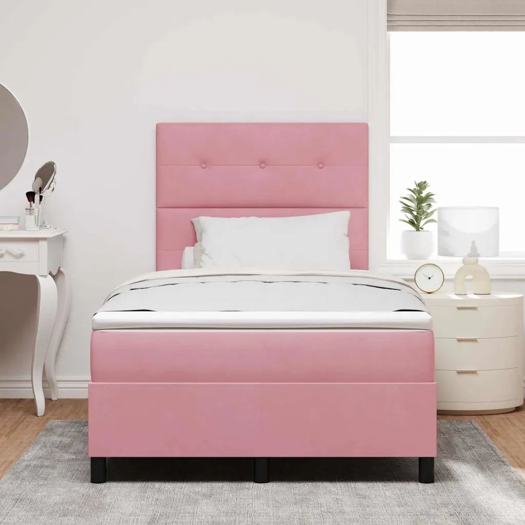 Letto a molle con materasso Rosa 120 x 190 cm Velluto 3339823