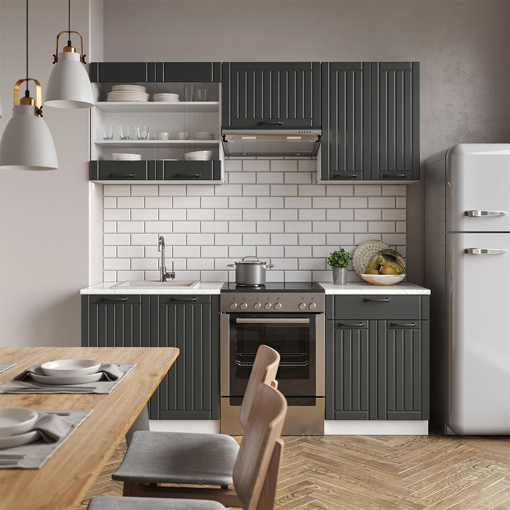 Cucina componibile Fame-Line Antracite rustico/Bianco 200 cm, PL Marmo Vicco