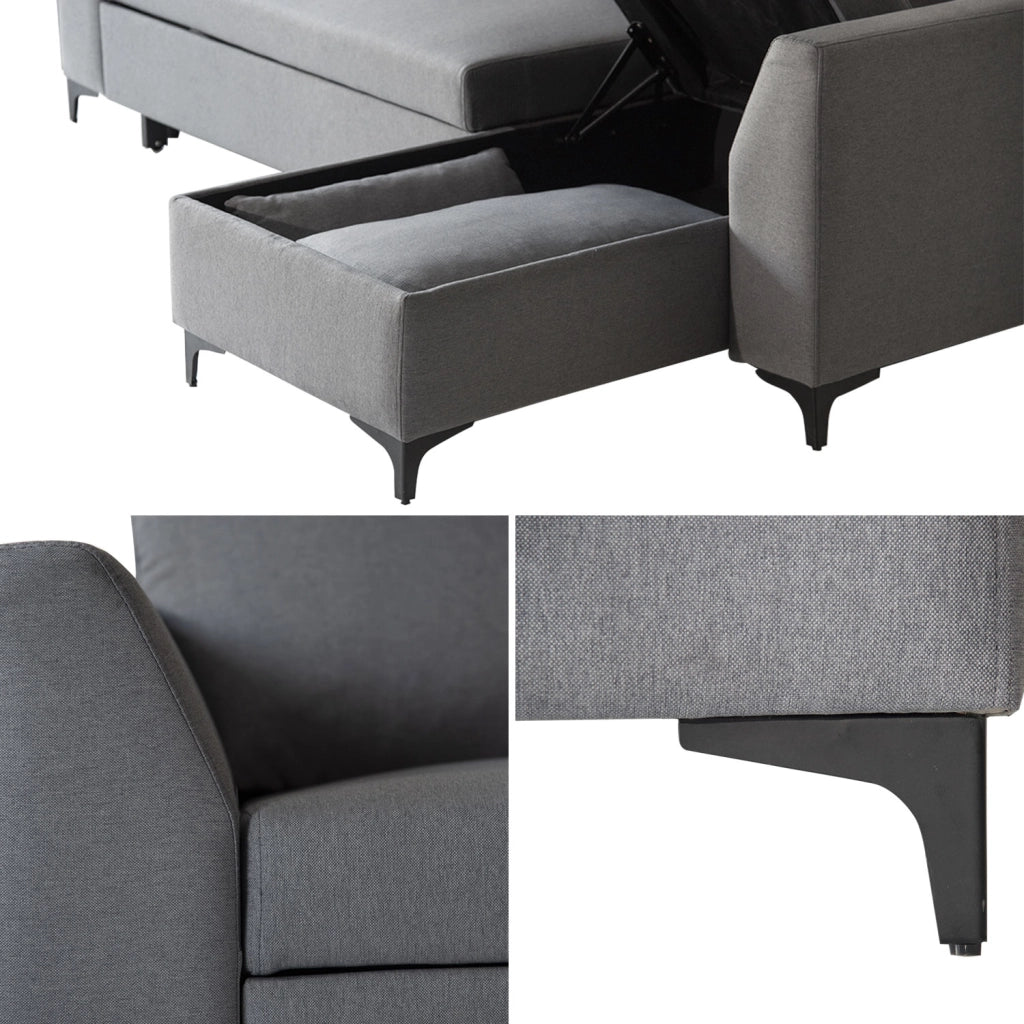 Divano letto angolare LOGAN 3 posti grigio