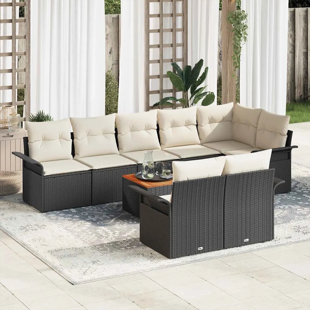 Set Divano da Giardino con cuscino 9 pcs Nero polyrattan