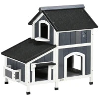 Casetta per Gatti da Esterno, a Due Piani, in Legno, Tetto in Asfalto, 96 x 65 x 85.5 cm, Grigio