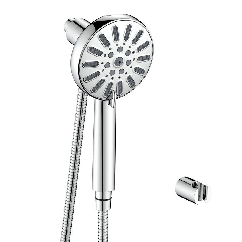 Kit doccia e soffione magnetico 8 getti, flessibile 150 cm e supporto a muro cromato - serie Peonia