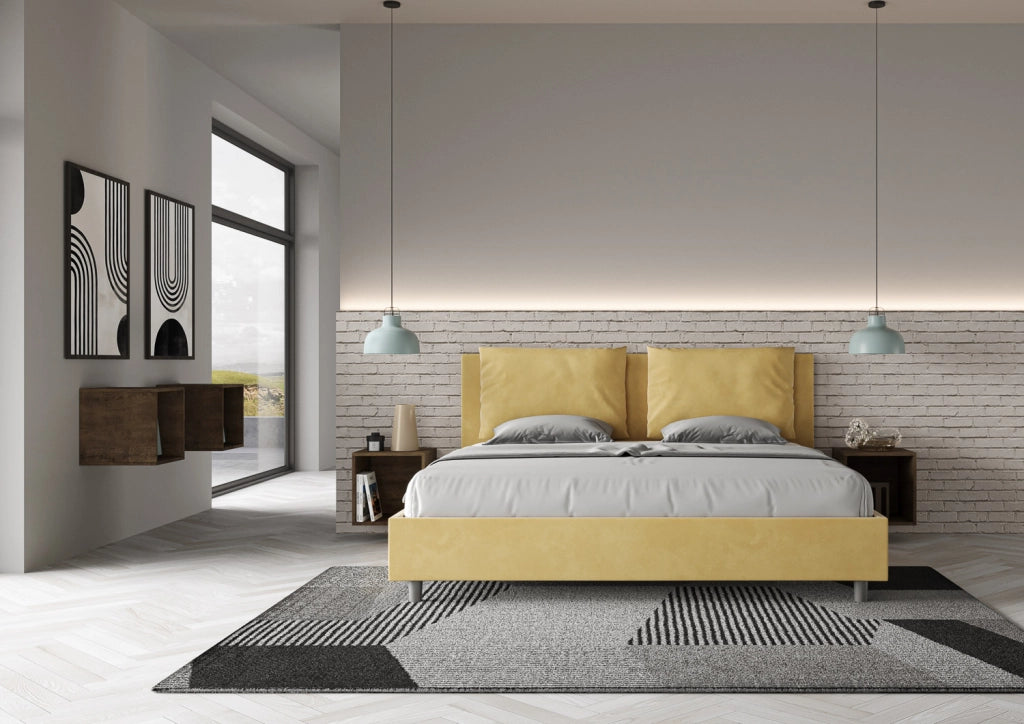 BS COM Letto contenitore imbottito 180x200 microfibra ocra