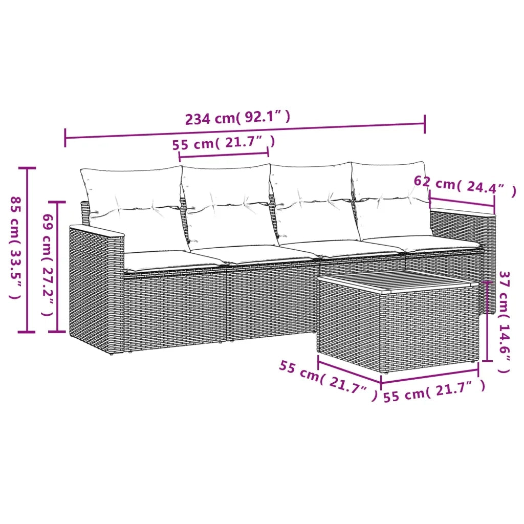 Set Divani da Giardino 5 pz | Set Salotto da Giardino con Cuscini in Polyrattan Nero