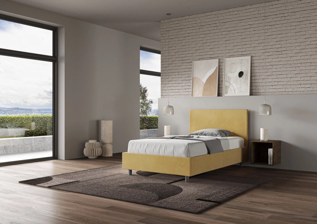BS COM Letto singolo contenitore imbottito 100x200 microfibra ocra