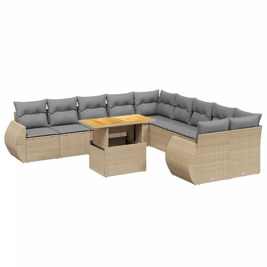 Set Divani da Giardino 11 pz con Cuscini Beige in Polyrattan