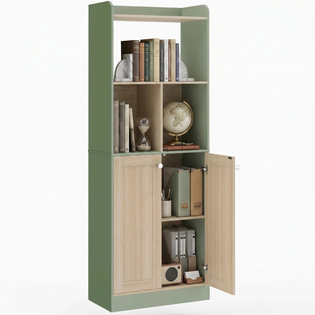 Libreria con 2 ante ¨C zephmum ¨C verde e legno naturale 60x30x161
