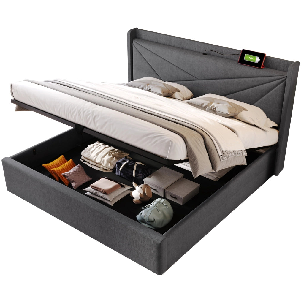 letto imbottito cotone lino grigio 160x200 cm