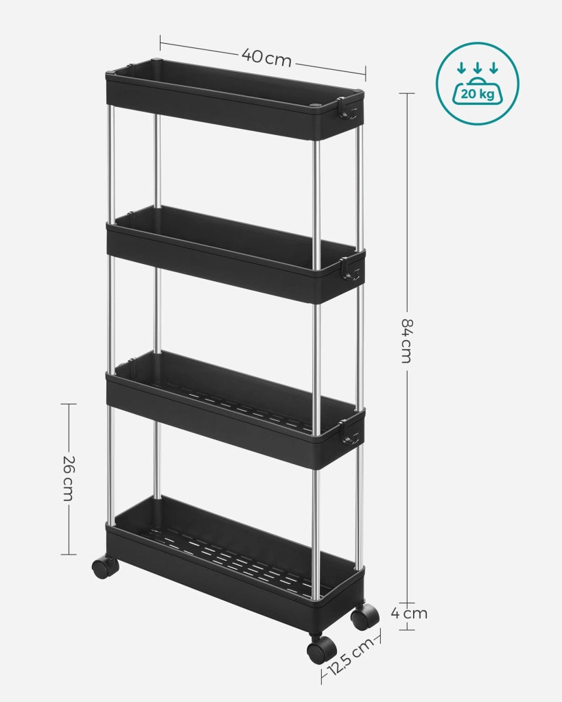 Valora MOBILE NERO SU RUOTE Scaffale mobile 4 ripiani Nero
