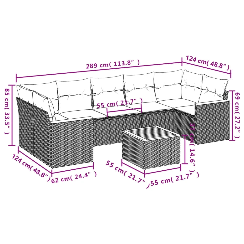 Set Divano da Giardino 8 pz con Cuscini Beige in Polyrattan 3258215