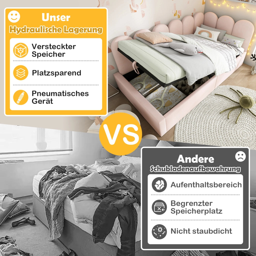 LETTO Contenitore 90x200 cm Velluto Beige con rete a sollevamento idraulica