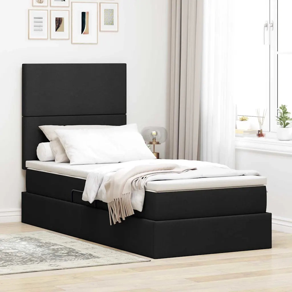 Letto con contenitore e LED con led Nero 90 x 190 cm Poliestere