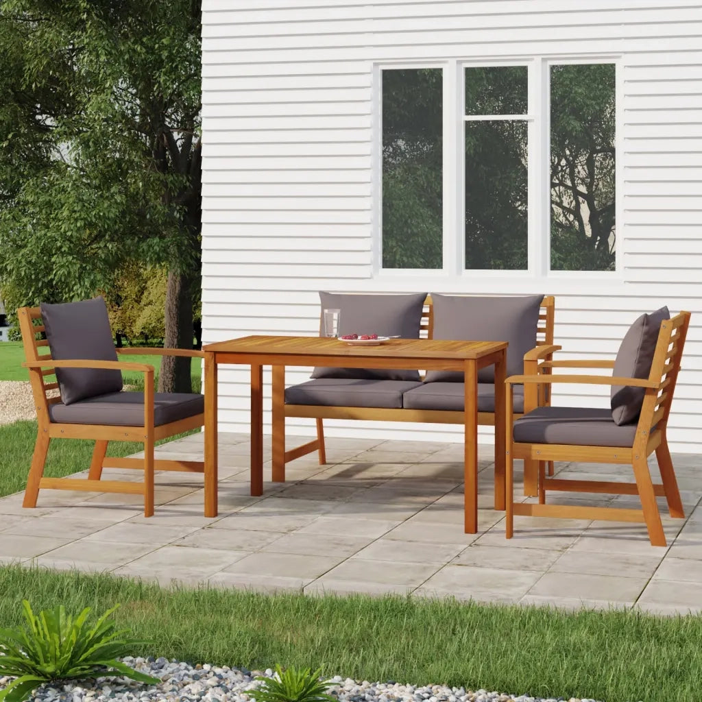 Set da Pranzo Giardino 4pz con Cuscini Legno Massello di Acacia 3154979